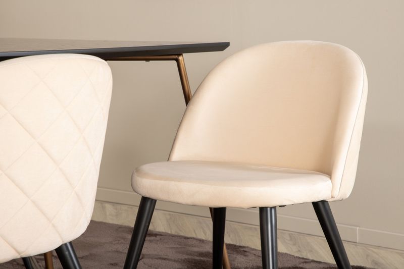 Venture Home Petra & Velvet Rektangulärt Matbord 190 x 90 Svart + 6 st  Matstolar Beige