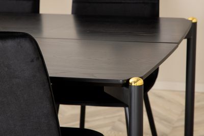 Venture Home Pelle & Windu Rektangulärt Matbord 190 x 90 Svart + 6 st Matstolar Svart