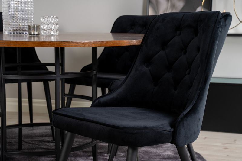 Venture Home Copenhagen & Velvet Deluxe Runt Matbord ⌀140 Brun + 6 st Matstolar Svart