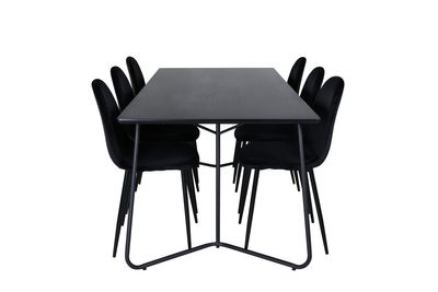 Venture Home Petra & Polar Rektangulärt Matbord 190 x 90 Svart + 6 st Matstolar Svart