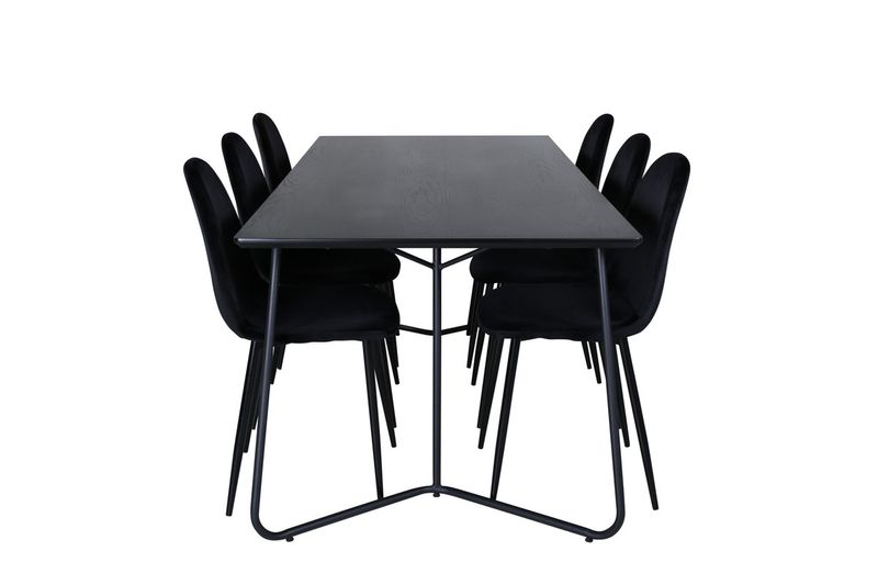 Venture Home Petra & Polar Rektangulärt Matbord 190 x 90 Svart + 6 st Matstolar Svart