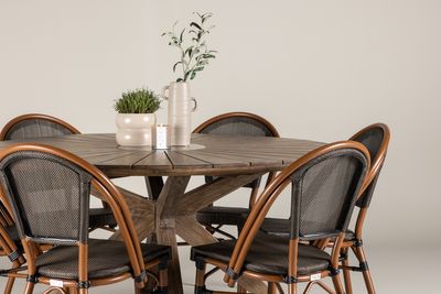 Venture Home Rosario & Guarda Runt Matbord ⌀140 Brun + 6 st Caféstolar Svart