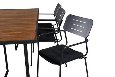 Venture Home Nicke & Khung 6 st Matstolar Svart + Rektangulärt Matbord 200 x 100 Natur