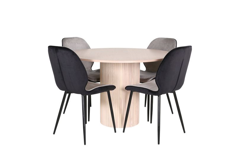 Venture Home Emma & Bianca 4 st Matstolar Grå + Runt Matbord ⌀110 Vitputsad