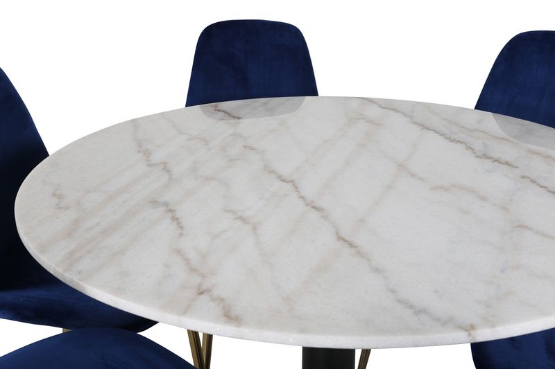 Venture Home Estelle & Polar Runt Matbord ⌀106 Vit + 6 st Matstolar Blå