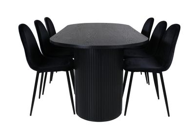 Venture Home Bianca & Polar Ovalt Matbord 200 x 90 Svart + 6 st Matstolar Svart