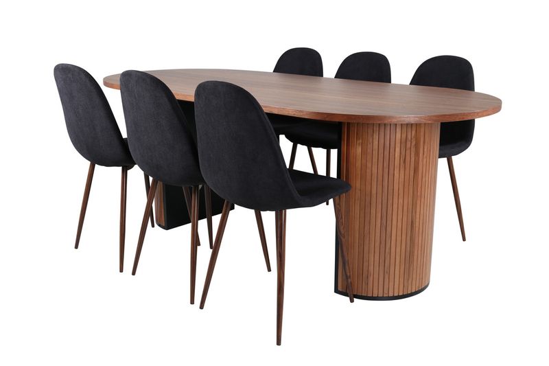 Venture Home Bianca & Polar Ovalt Matbord 200 x 90 Valnöt + 6 st Matstolar Svart