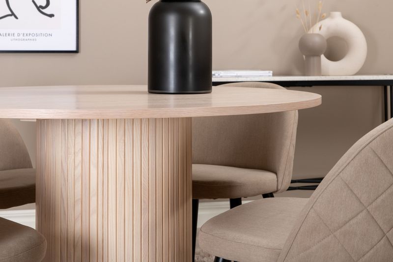 Venture Home Bianca & Velvet Runt Matbord ⌀110 Vitputsad + 4 st Matstolar Beige