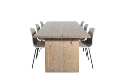 Venture Home Logger & Arctic Rektangulärt Matbord 210 x 100 Natur + Matstolar 6-pack Beige