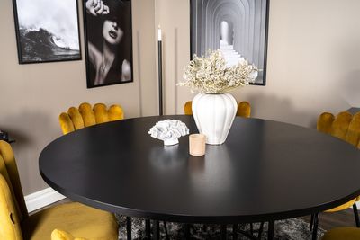 Venture Home Limhamn & Copenhagen 6 st Matstolar Gul + Runt Matbord ⌀140 Svart