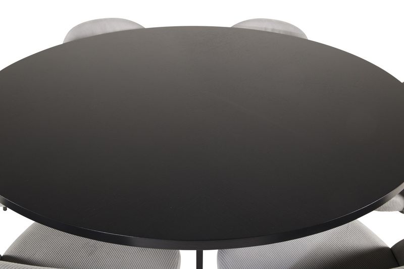 Venture Home Copenhagen & Velvet Runt Matbord ⌀140 Svart + 6 st Matstolar Ljusgrå