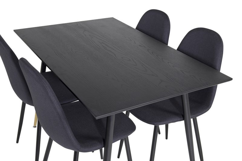 Venture Home Dipp & Polar Rektangulärt Matbord 120 x 85 Svart + 4 st Matstolar Svart