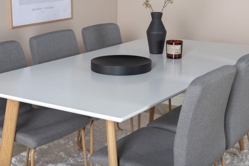Venture Home Mace & Polar 6 st Matstolar Grå + Rektangulärt Matbord 180 x 90 Vit