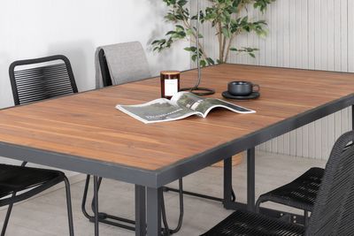 Venture Home Khung & Lindos Rektangulärt Matbord 200 x 100 Natur + 6 st Matstolar Svart