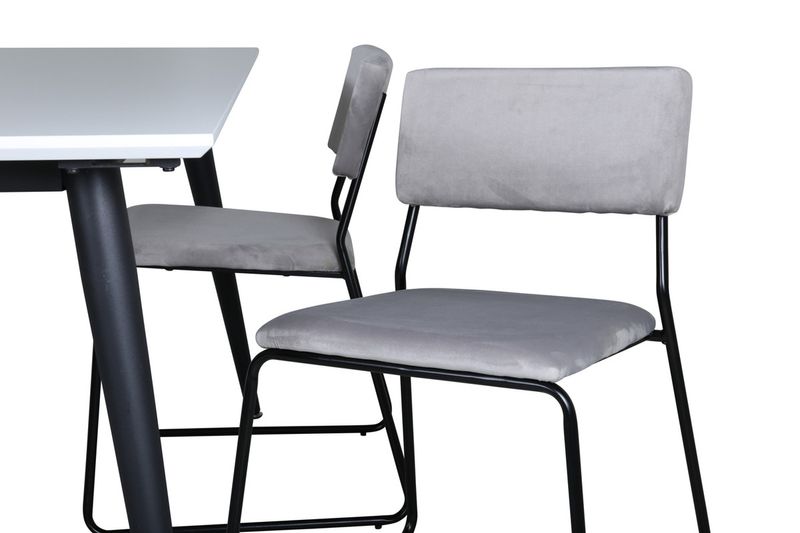 Venture Home Jimmy & Kenth Rektangulärt Matbord 150 x 90 Vit + 4 st Matstolar Grå