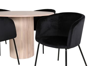 Venture Home Berit & Bianca 4 st Matstolar Svart + Runt Matbord ⌀110 Vitputsad