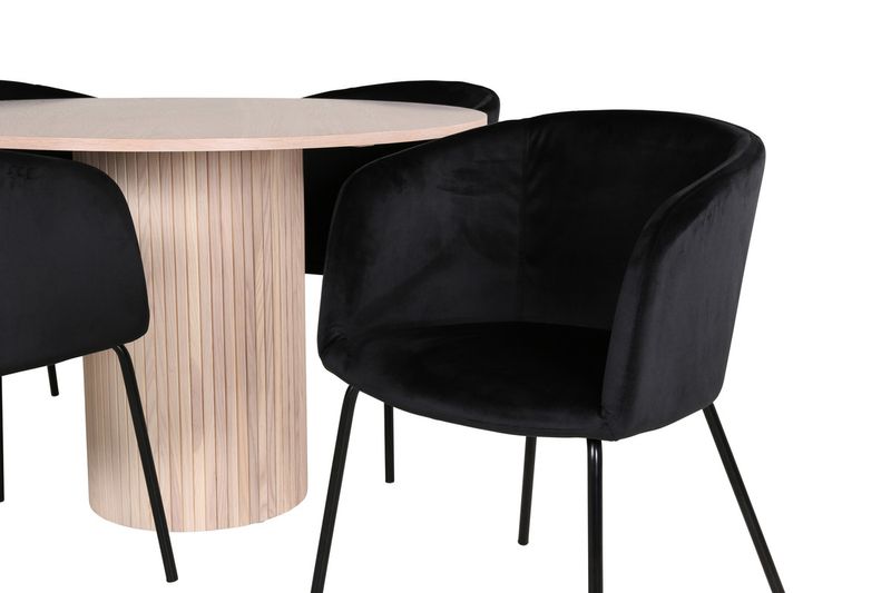 Venture Home Berit & Bianca 4 st Matstolar Svart + Runt Matbord ⌀110 Vitputsad