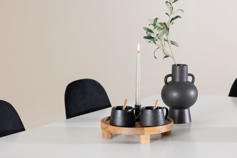 Venture Home Polar & Silar 6 st Matstolar Svart + Rektangulärt Matbord 180 x 90 Vit