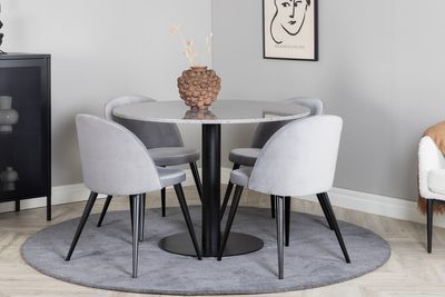 Venture Home Razzia & Velvet Runt Matbord ⌀106 Grå + 4 st Matstolar Grå