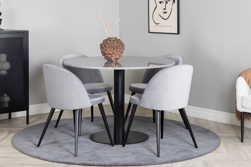Venture Home Razzia & Velvet Runt Matbord ⌀106 Grå + 4 st Matstolar Grå