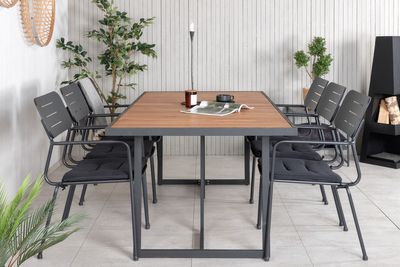 Venture Home Nicke & Khung 6 st Matstolar Svart + Rektangulärt Matbord 200 x 100 Natur