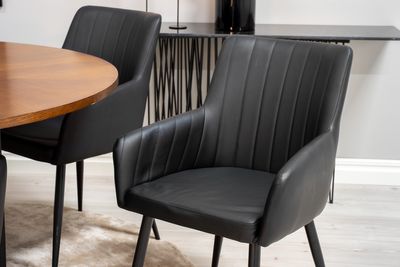 Venture Home Copenhagen & Comfort Runt Matbord ⌀140 Brun + 6 st Matstolar Svart