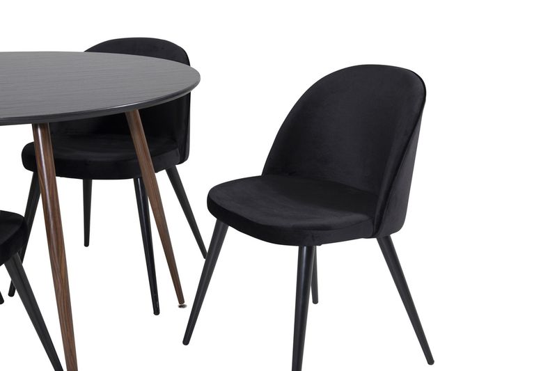 Venture Home Plaza & Velvet Runt Matbord ⌀100 Svart + 4 st Matstolar Svart