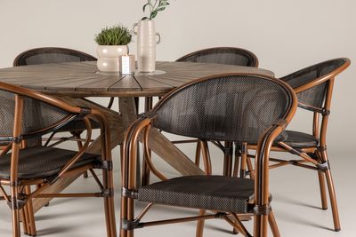 Venture Home Rosario & Vila Runt Matbord ⌀140 Brun + 6 st Caféstolar Svart