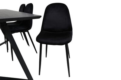 Venture Home Polar & Marina 6 st Matstolar Svart + Rektangulärt Matbord 180 x 90 Svart