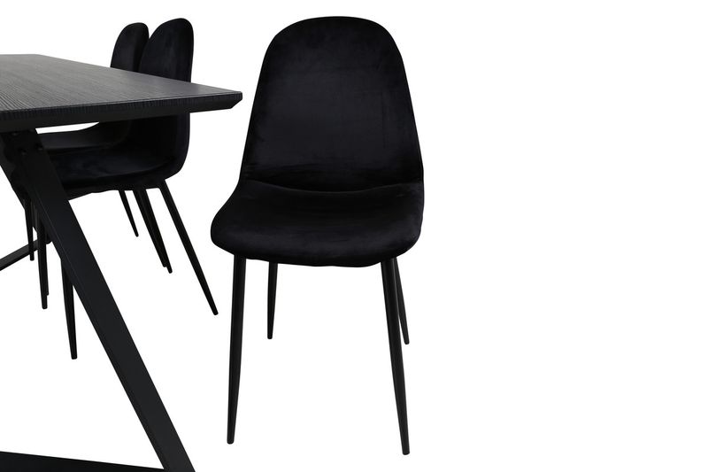 Venture Home Polar & Marina 6 st Matstolar Svart + Rektangulärt Matbord 180 x 90 Svart