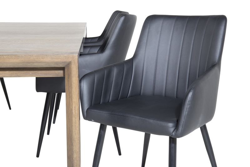 Venture Home Slider & Comfort Rektangulärt Matbord 170 x 95 Natur + Matstolar 6-pack Svart