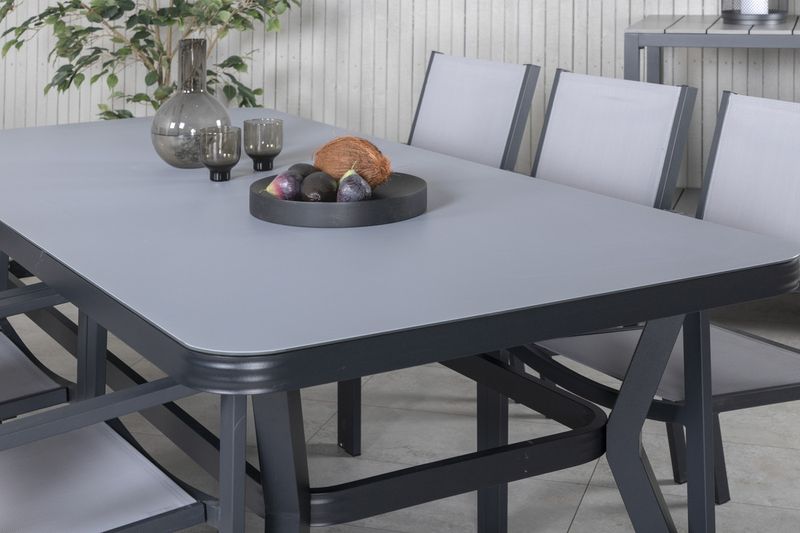 Venture Home Virya & Copacabana Rektangulärt Matbord 200 x 100 Svart + 6 st Matstolar