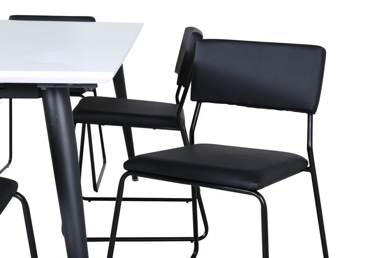 Venture Home Jimmy & Kenth Rektangulärt Matbord 195 x 90 Vit + 6 st Matstolar Svart