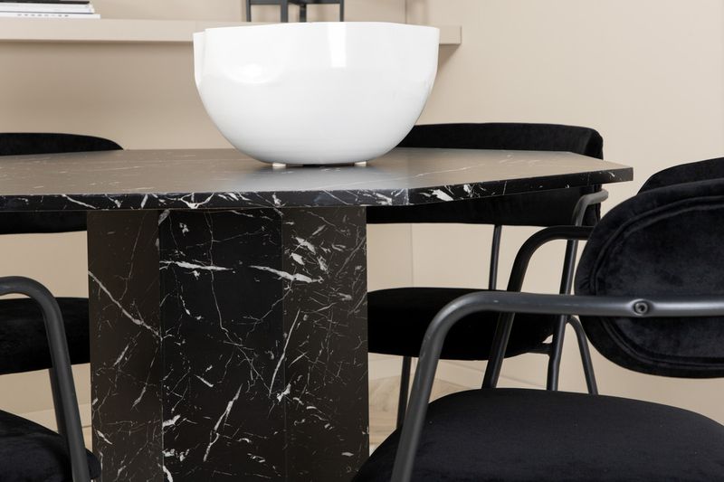 Venture Home Arrow & Marbs 4 st Matstolar Svart + Runt Matbord ⌀110 Svart