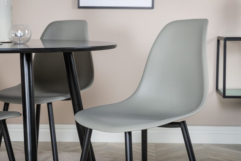 Venture Home Polar & Plaza 4 st Matstolar Grå + Runt Matbord ⌀100 Svart