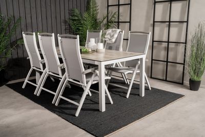 Venture Home Albany & Llama Positionsstolar 2-pack Vit + Rektangulärt Matbord 205 × 100 Grå