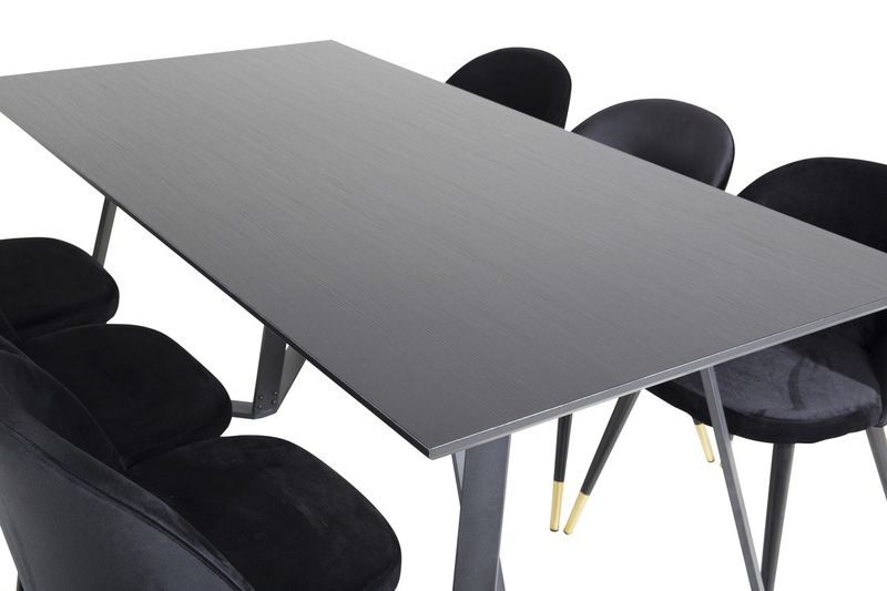 Venture Home Marina & Velvet Rektangulärt Matbord 180 x 90 Svart + 6 st Matstolar Svart