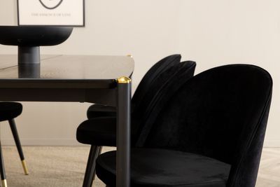 Venture Home Pelle & Velvet Rektangulärt Matbord 190 x 90 Svart + 6 st Matstolar Svart
