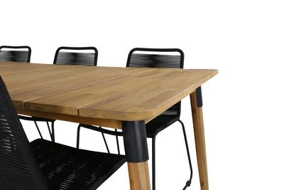 Venture Home Julian & Lindos Rektangulärt Matbord 210 x 100 Natur + 6 st Matstolar Svart