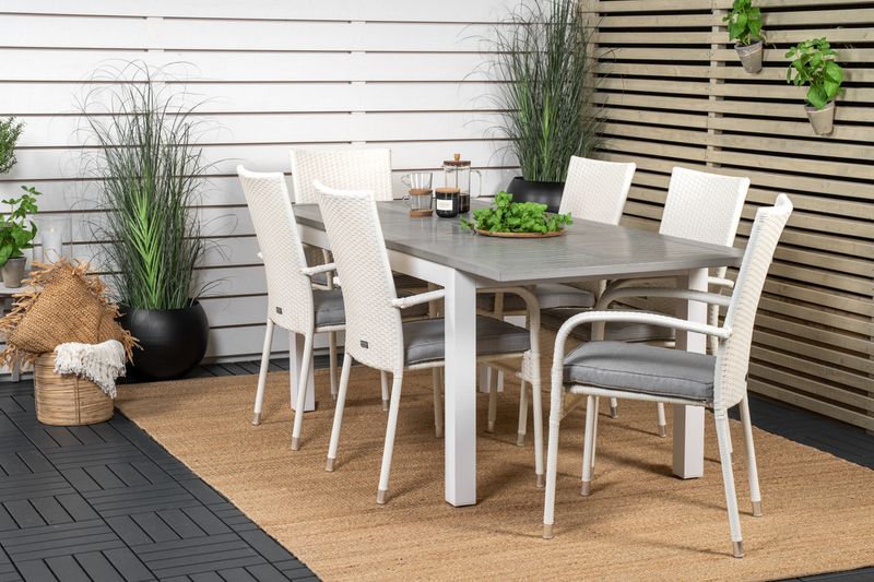 Venture Home Albany & Anna Rektangulärt Matbord 152 x 90 Vit + Matstolar 6-pack Vit