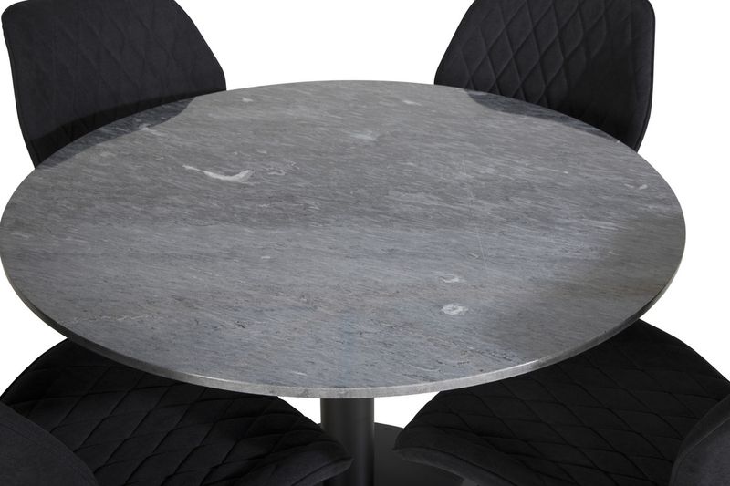 Venture Home Gemma & Estelle 4 st Matstolar Svart + Runt Matbord ⌀106 Mörkgrå