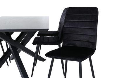 Venture Home Windu & Piazza 6 st Matstolar Svart + Rektangulärt Matbord 180 x 90 Svart