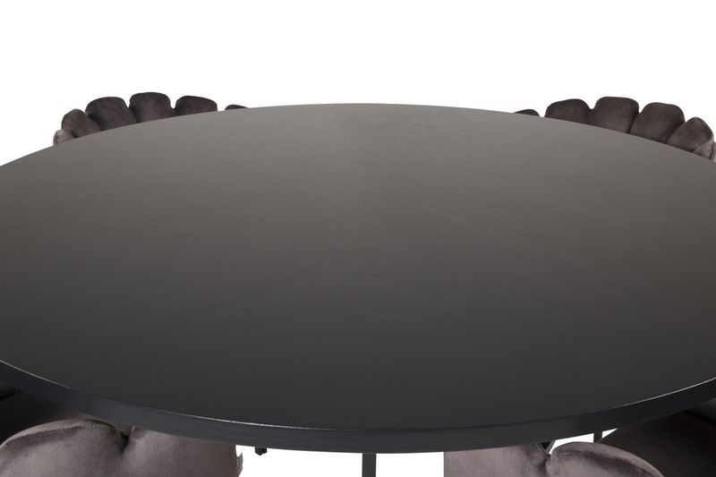 Venture Home Limhamn & Copenhagen 4 st Matstolar Grå + Runt Matbord ⌀140 Svart