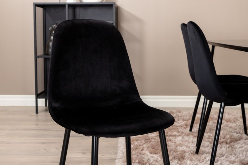 Venture Home Petra & Polar Rektangulärt Matbord 190 x 90 Svart + 6 st Matstolar Svart