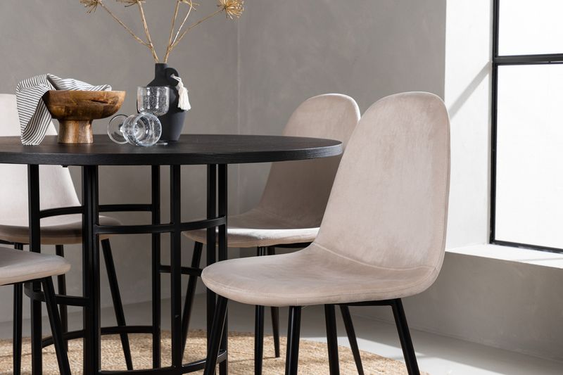 Venture Home Polar & Copenhagen 4 st Matstolar Beige + Runt Matbord ⌀115 Svart