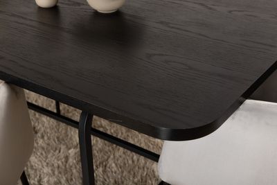 Venture Home Berit & Uno 6 st Matstolar Grå + Rektangulärt Matbord 200 x 90 Svart