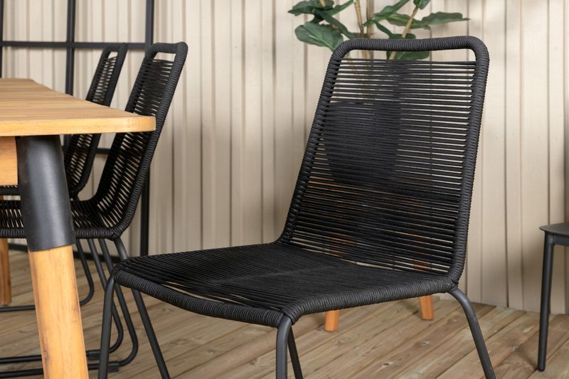 Venture Home Julian & Lindos Rektangulärt Matbord 210 x 100 Natur + 6 st Matstolar Svart