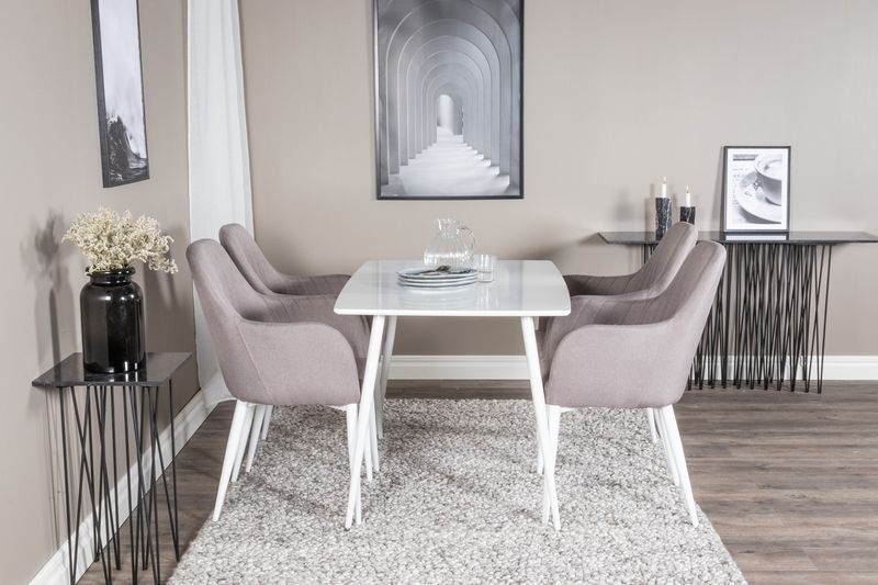 Venture Home Polar & Comfort Rektangulärt Matbord 120 x 75 Vit + Matstolar 4 st Grå