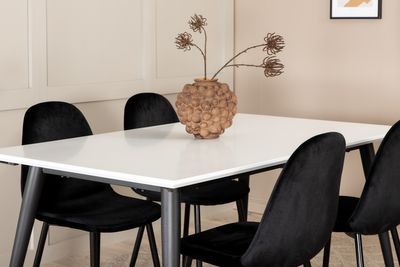 Venture Home Jimmy & Polar Rektangulärt Matbord 150 x 90 Vit + 4 st Matstolar Svart