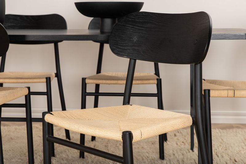 Venture Home Uno & Polly Rektangulärt Matbord 200 x 90 Svart + 6 st Matstolar Svart